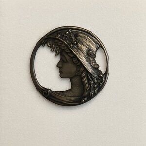 Vintage Sterling Silver Art Nouveau Woman in Hat Pin/Brooch Excellent Co…
